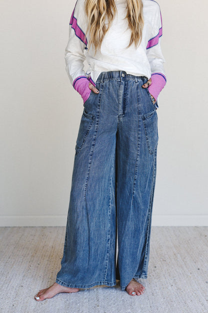Beyond Love Wide Leg Jeans - Dark Denim