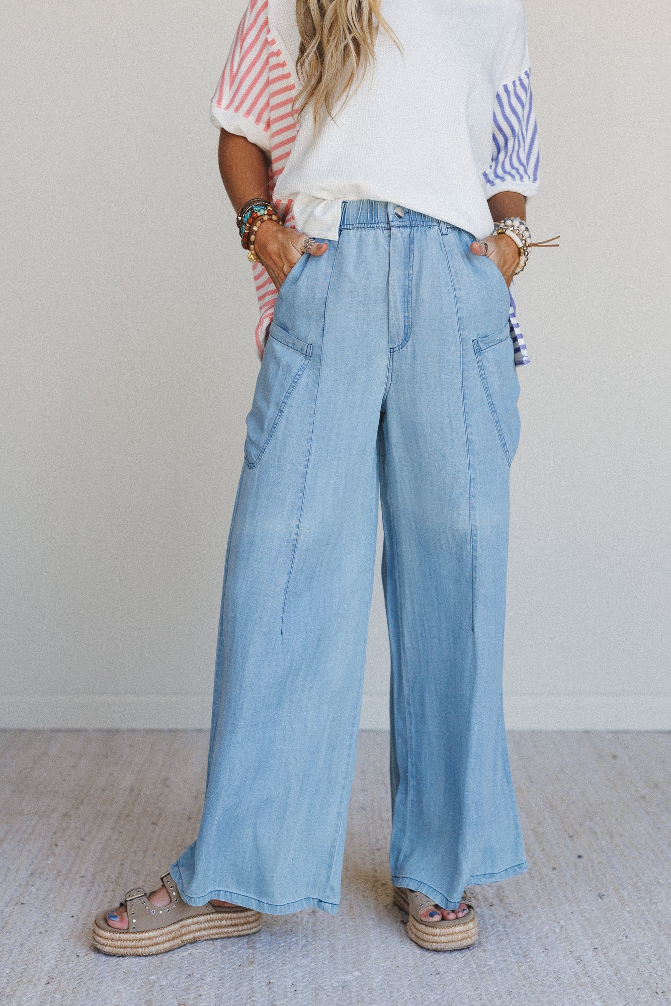Beyond Love Wide Leg Jeans - Washed Denim