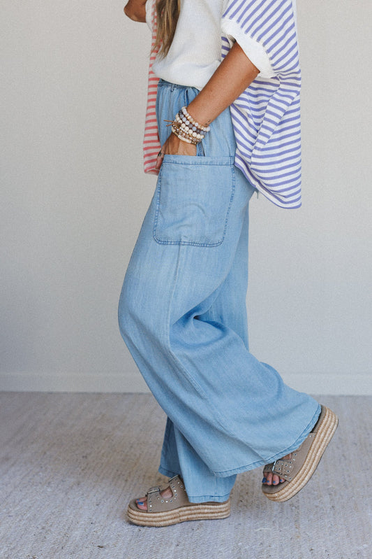 Beyond Love Wide Leg Jeans - Washed Denim