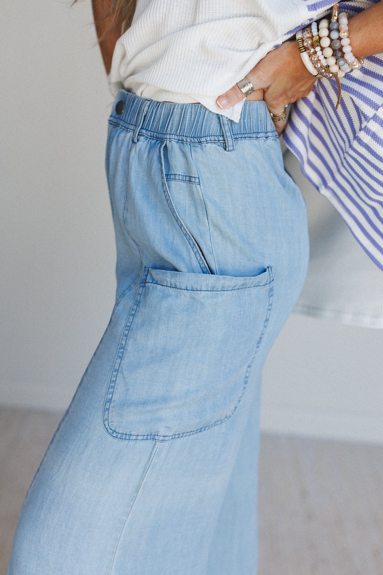 Beyond Love Wide Leg Jeans - Washed Denim