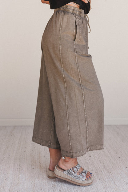 Relaxing Robin Front Pocket Wide Leg Pants - Faded Mocha