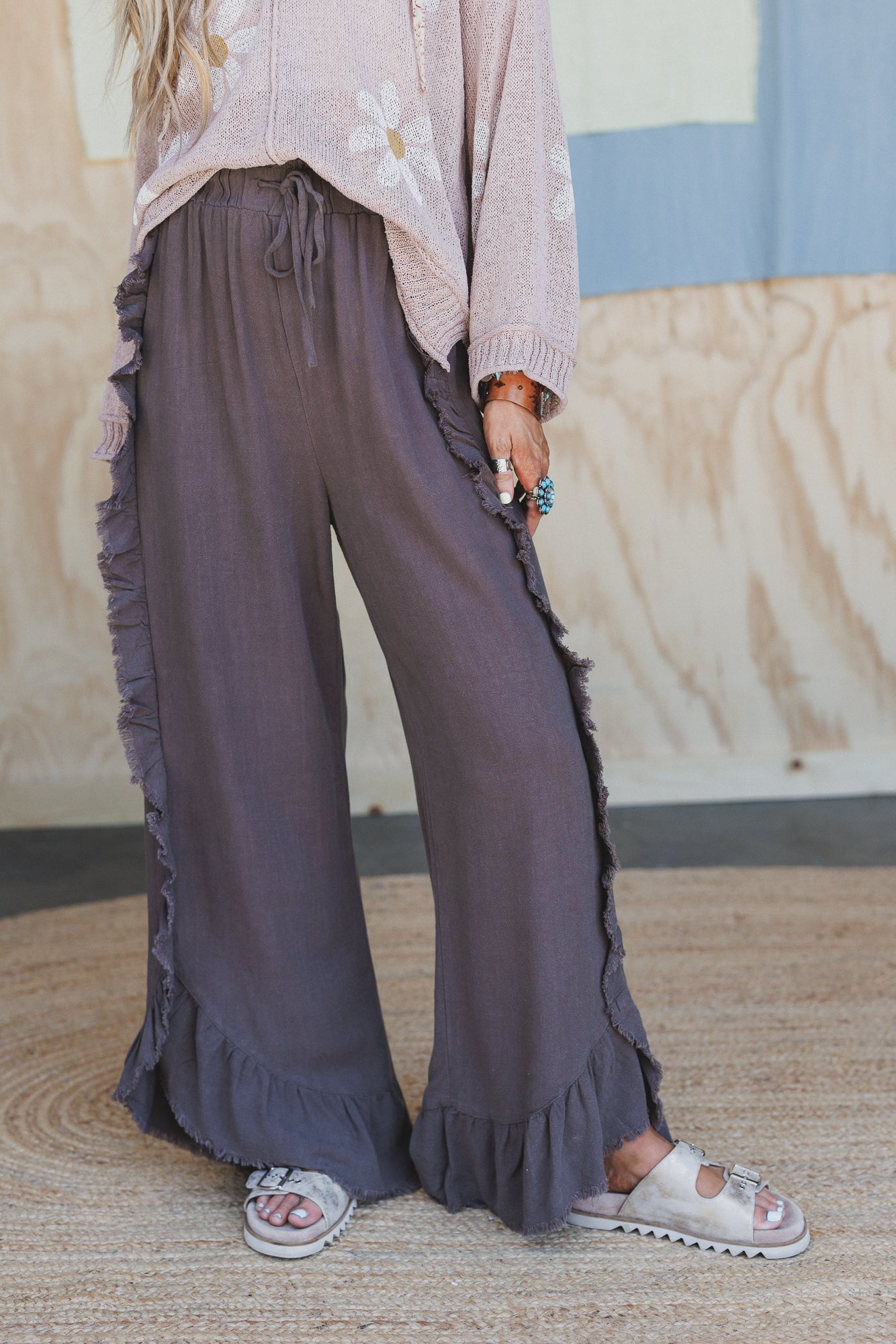 Zhara Ruffle Hem Pants - Ash