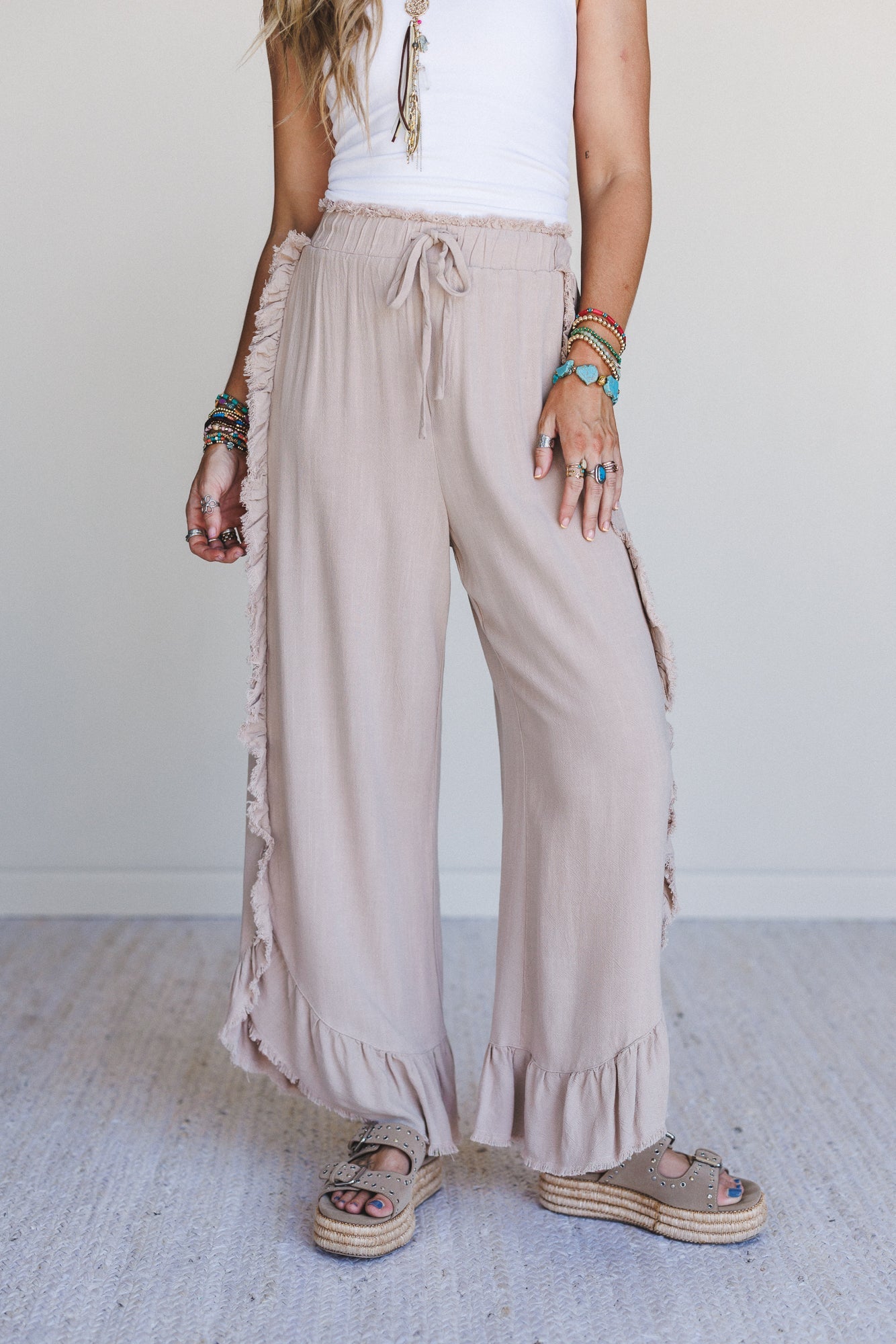 Zhara Ruffle Hem Pants - Khaki