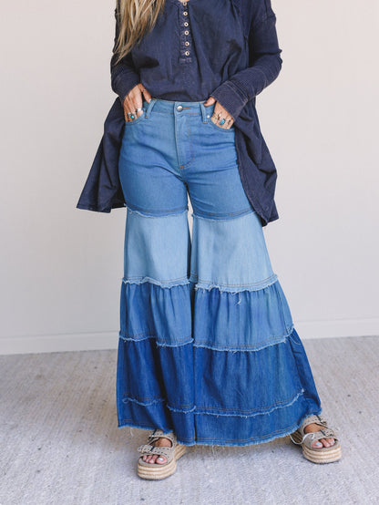Tiered For Adventure Flare Jeans - Denim