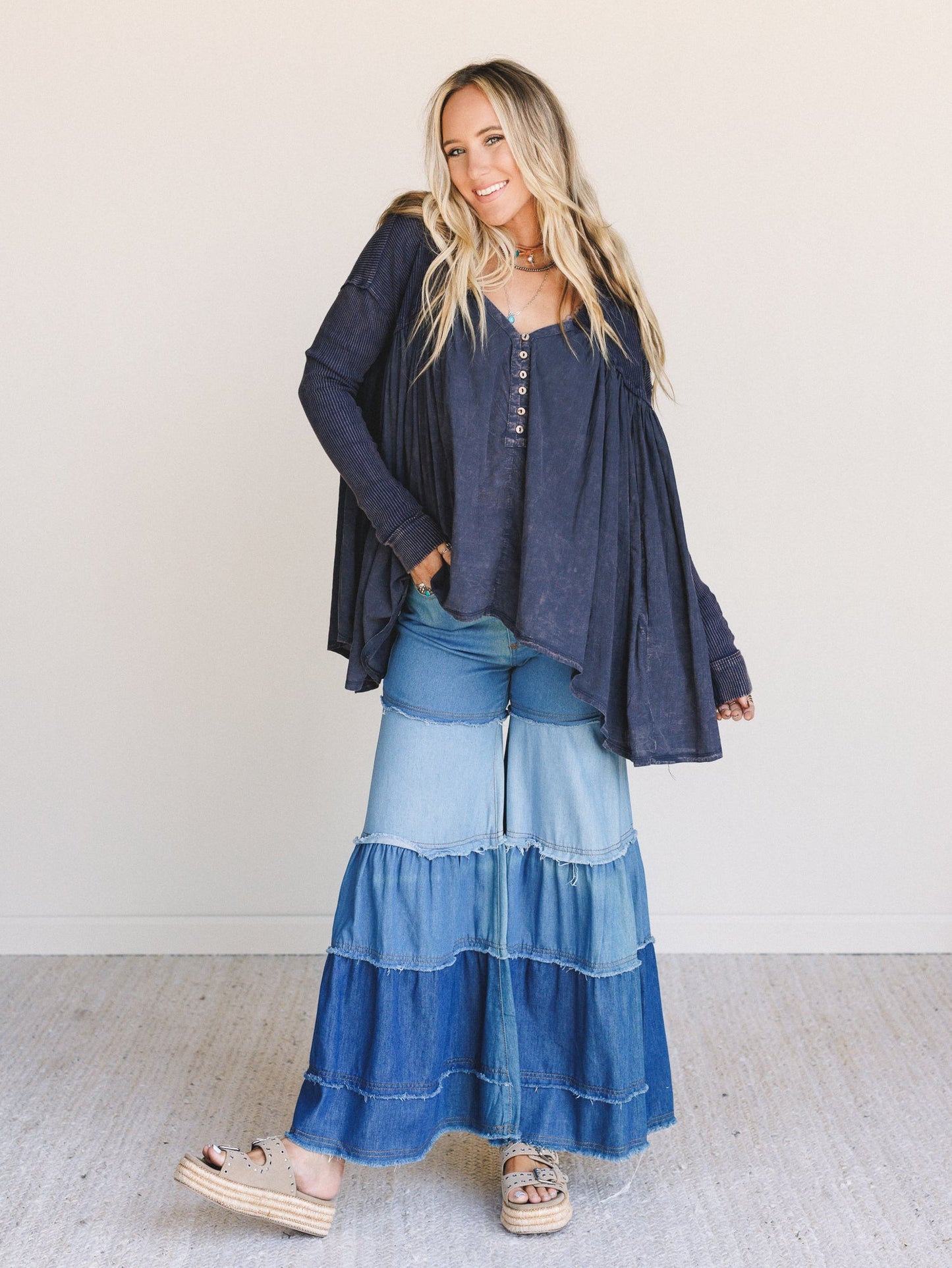 Tiered For Adventure Flare Jeans - Denim
