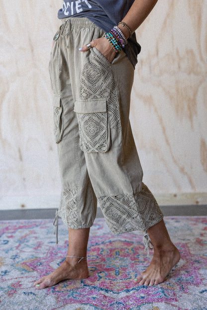 Adriana Crochet Mix Joggers - Sage