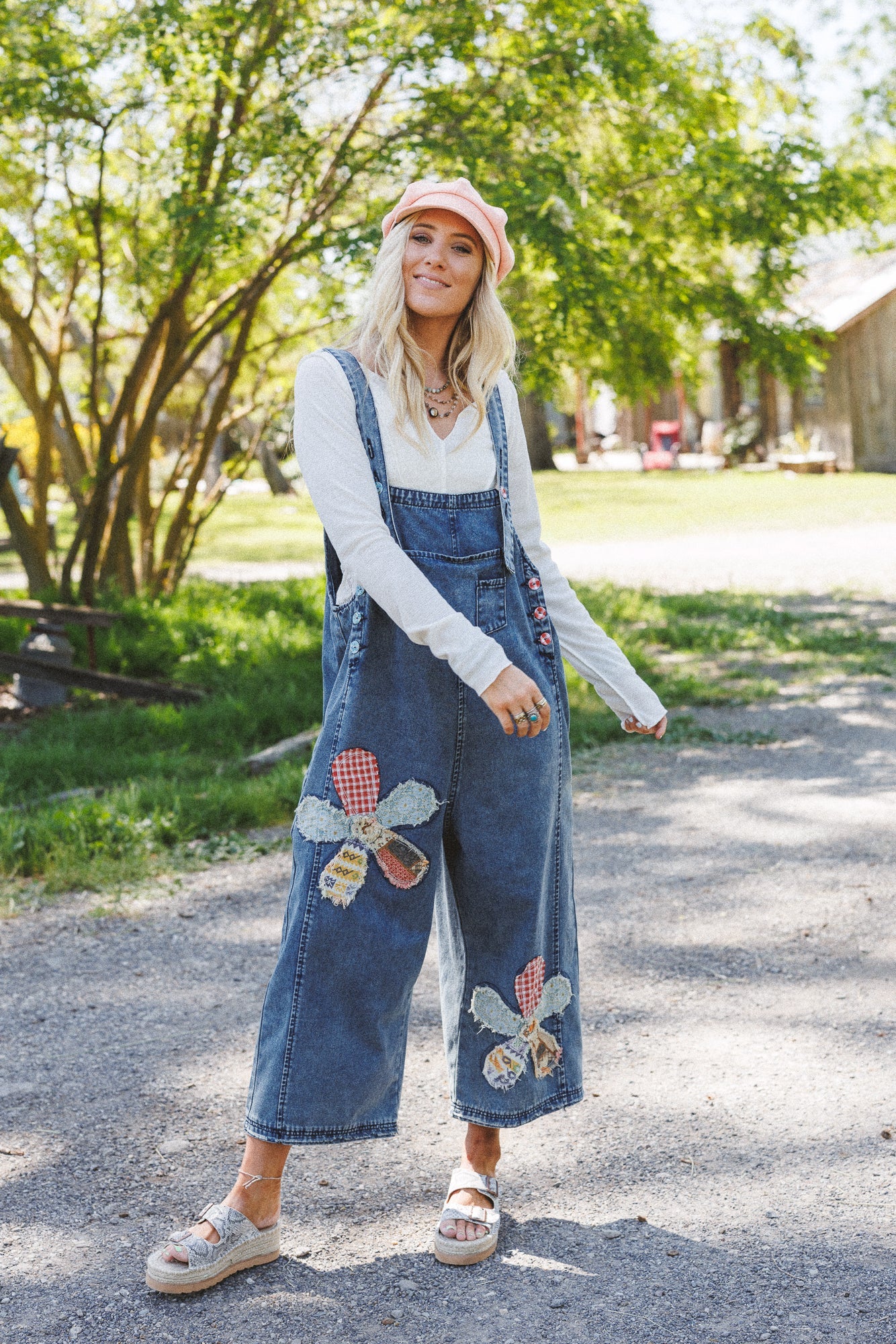 High Hopes Flower Patch Overalls - Dark Denim