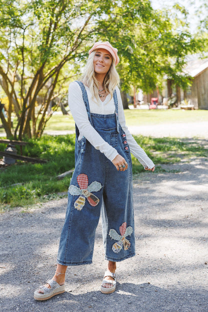 High Hopes Flower Patch Overalls - Dark Denim