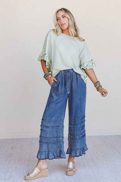 Endless Journey Ruffled Hem Pants - Blue