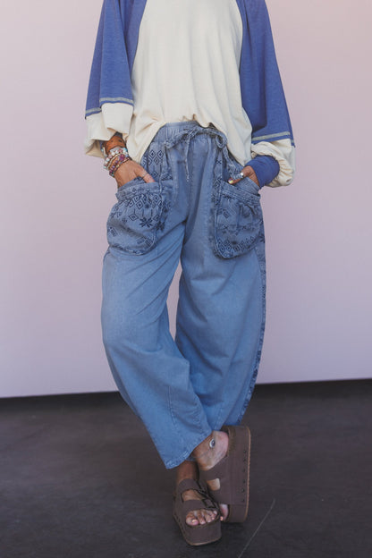 Zyana Wide Leg Pants - Washed Denim