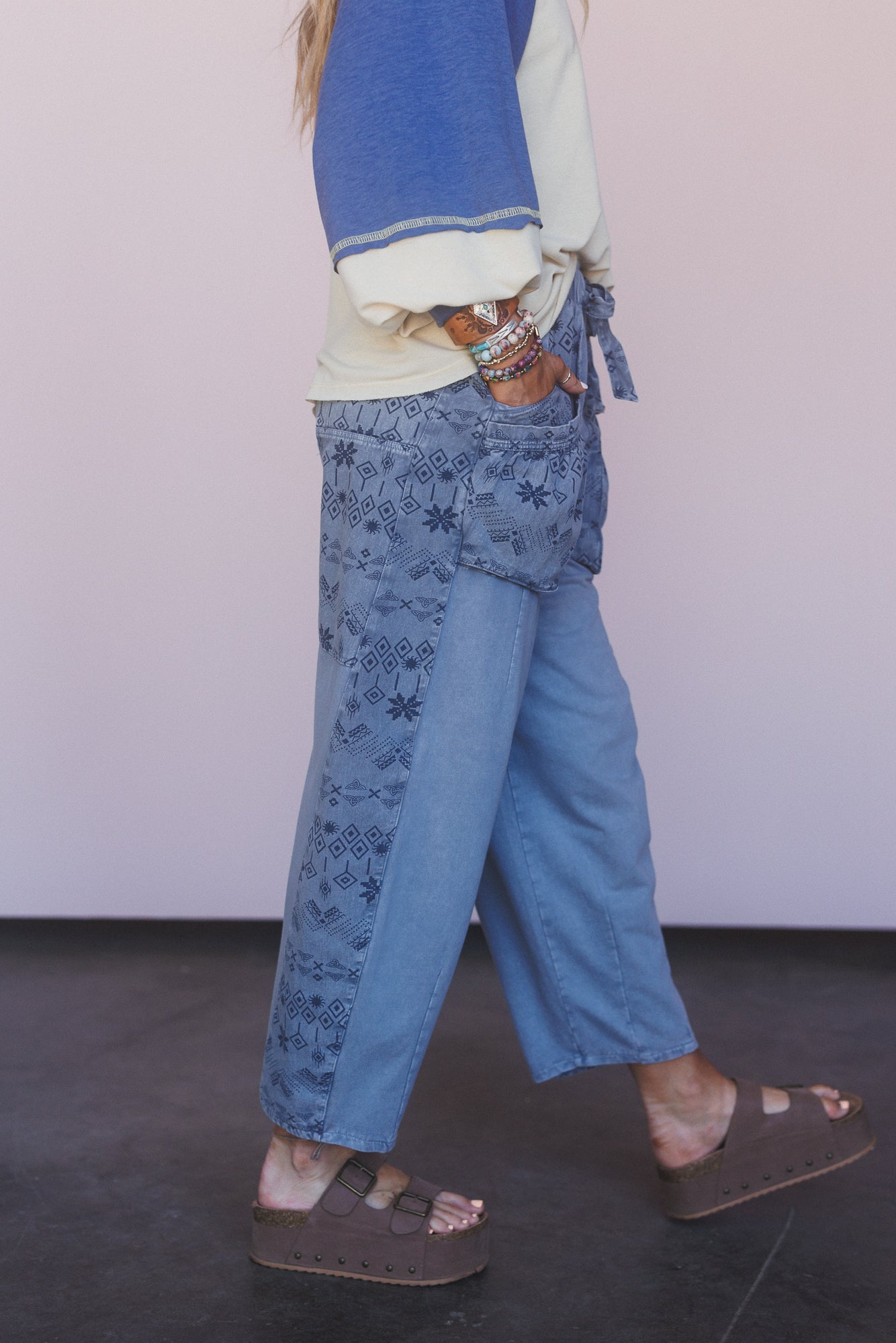 Zyana Wide Leg Pants - Washed Denim