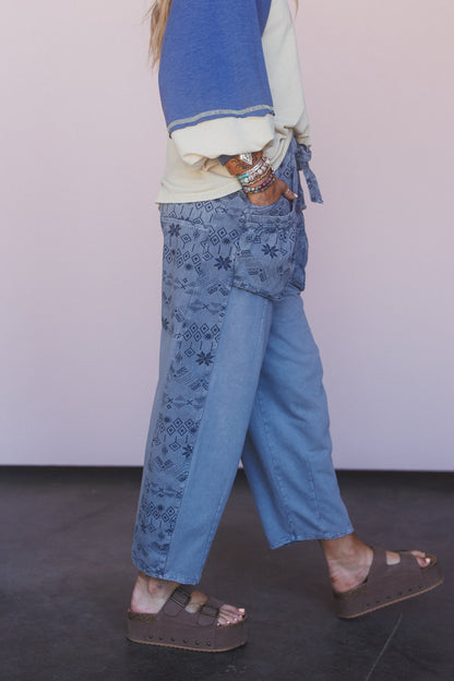 Zyana Wide Leg Pants - Washed Denim