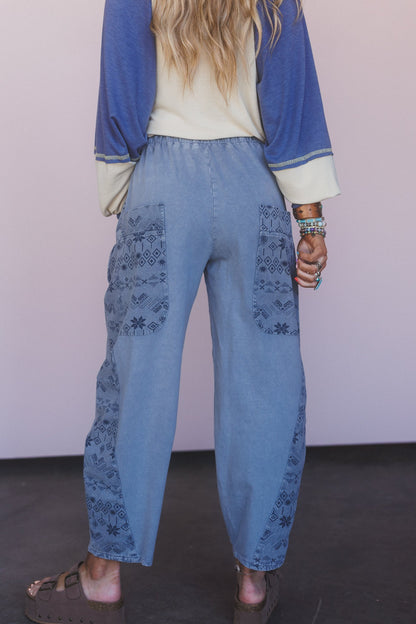 Zyana Wide Leg Pants - Washed Denim