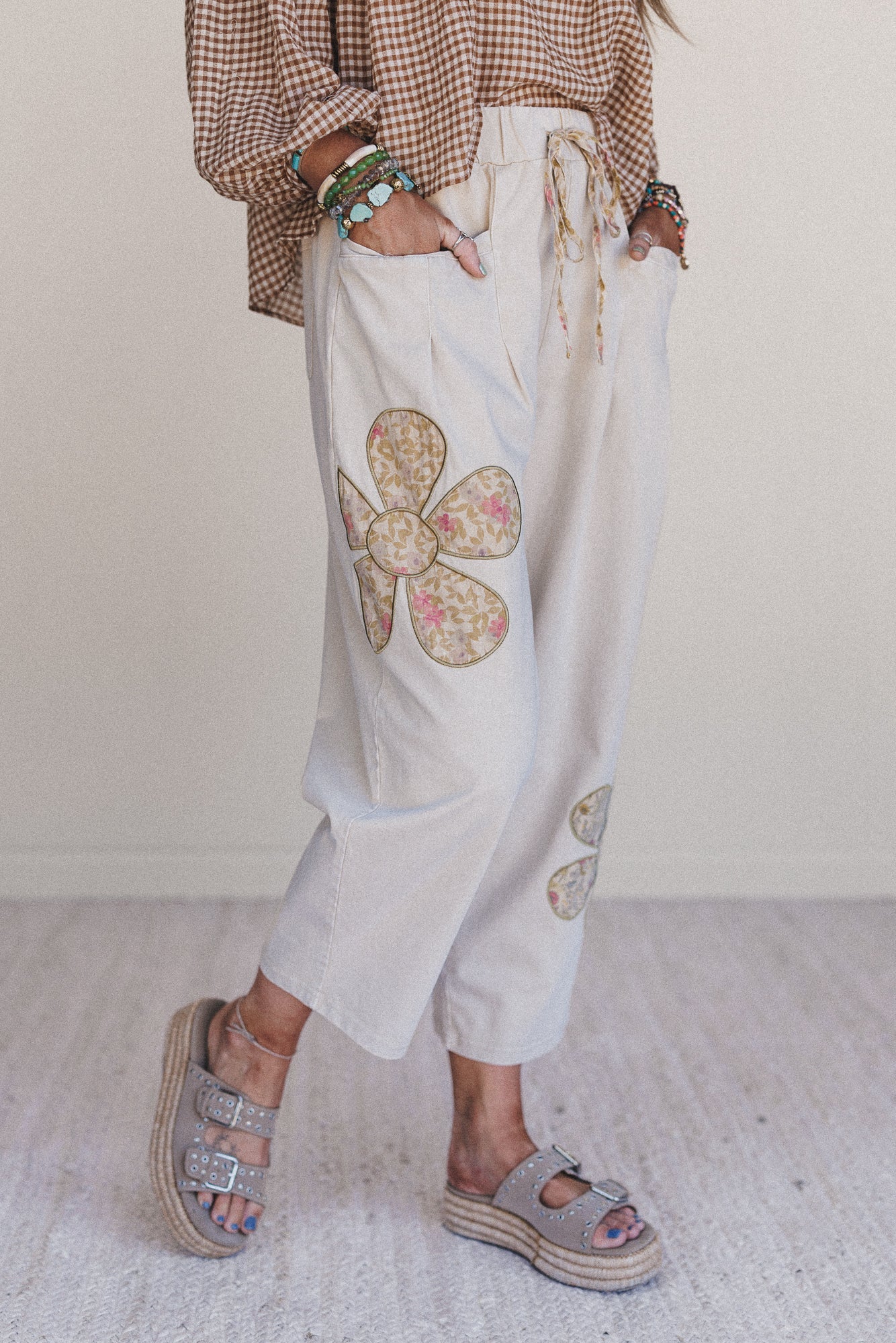 Flower Grove Barrel Pants - Khaki