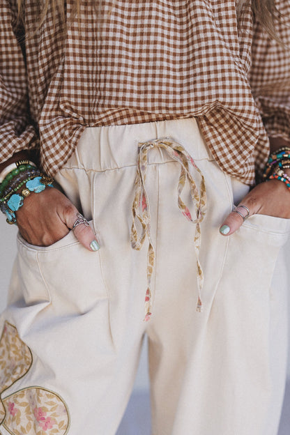 Flower Grove Barrel Pants - Khaki