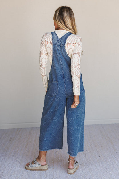 Chasing Horizons Flower Pattern Overalls - Washed Denim