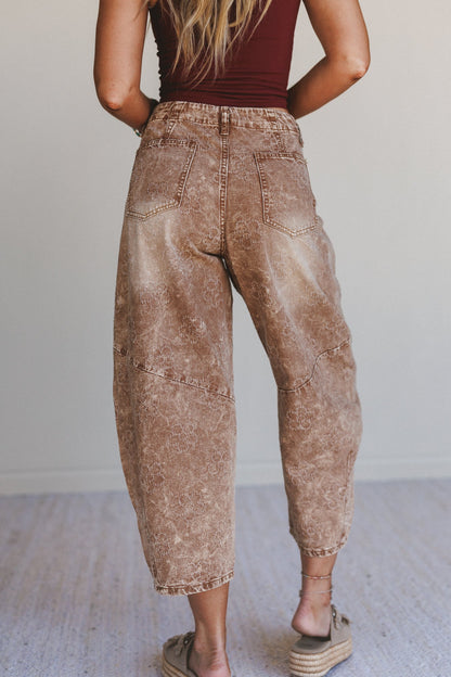 Blossom Trail Barrel Jeans - Almond