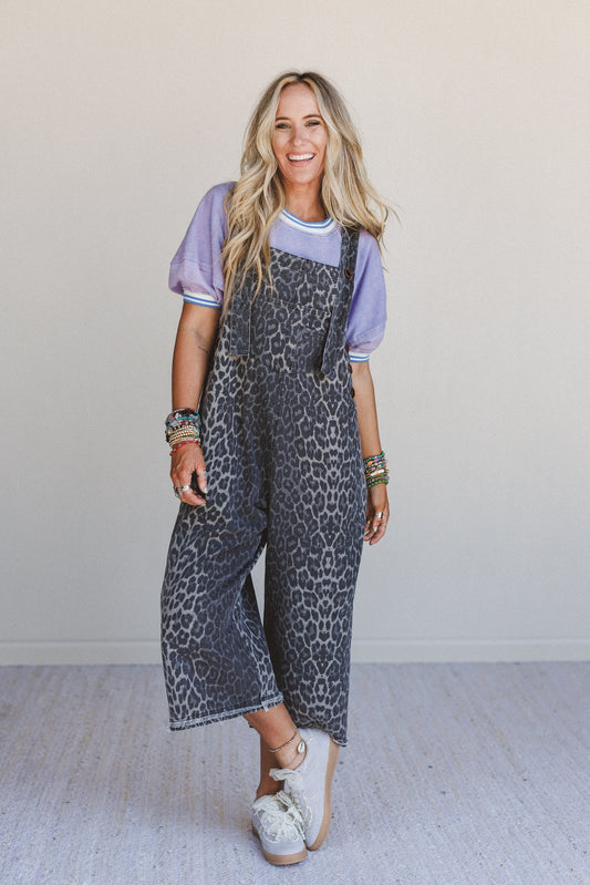 High Hopes Leopard Print Overalls - Gray Leopard