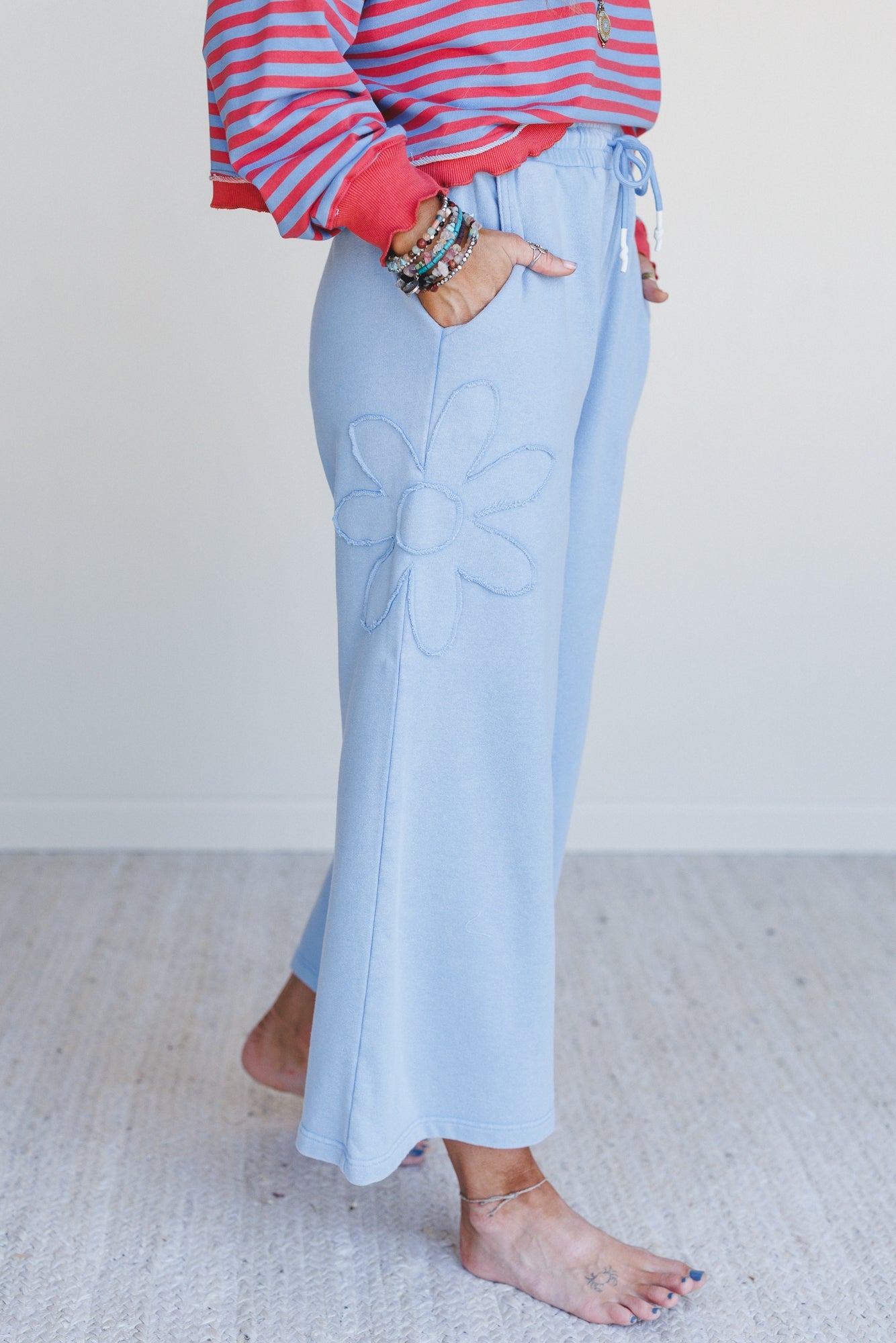 Oceans Edge Flower Patch Pants - Blue