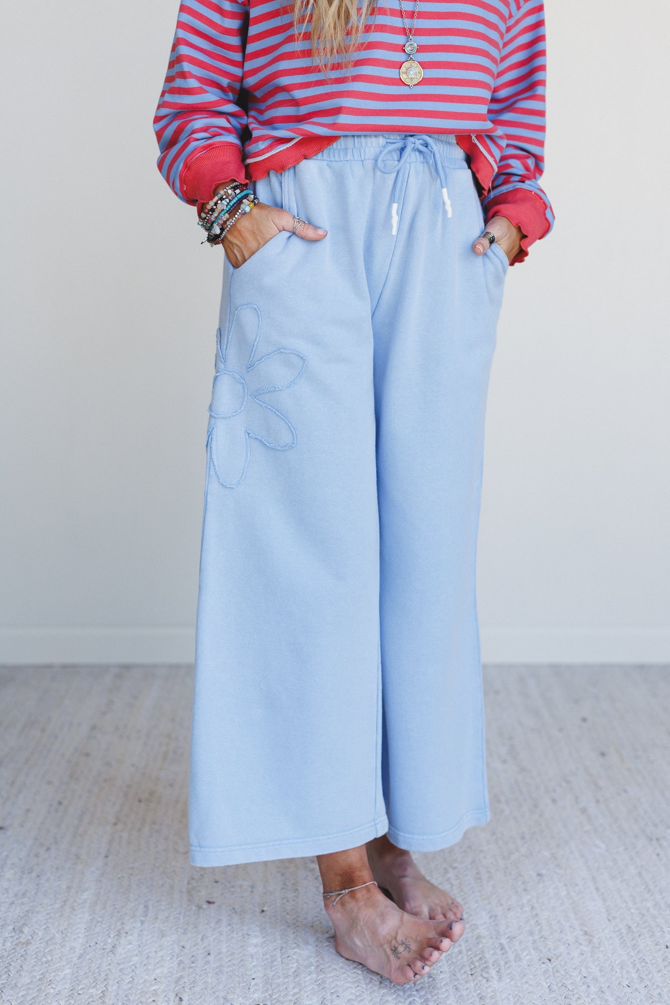 Oceans Edge Flower Patch Pants - Blue
