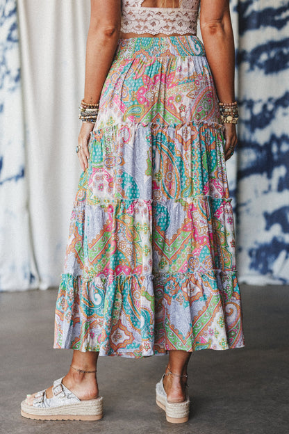 Shine On Printed Maxi Skirt - Lime Multi
