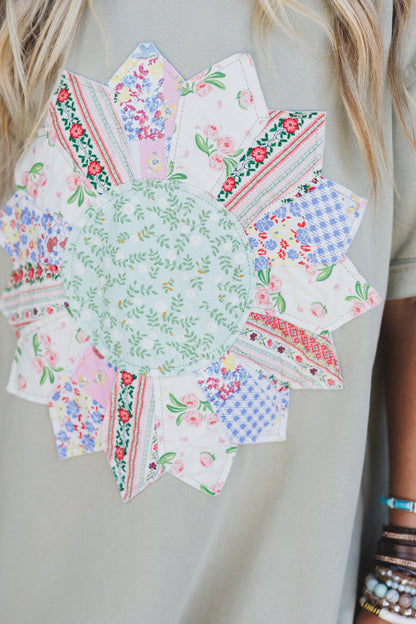 Purely Me Patchwork Tee Dress - Sage