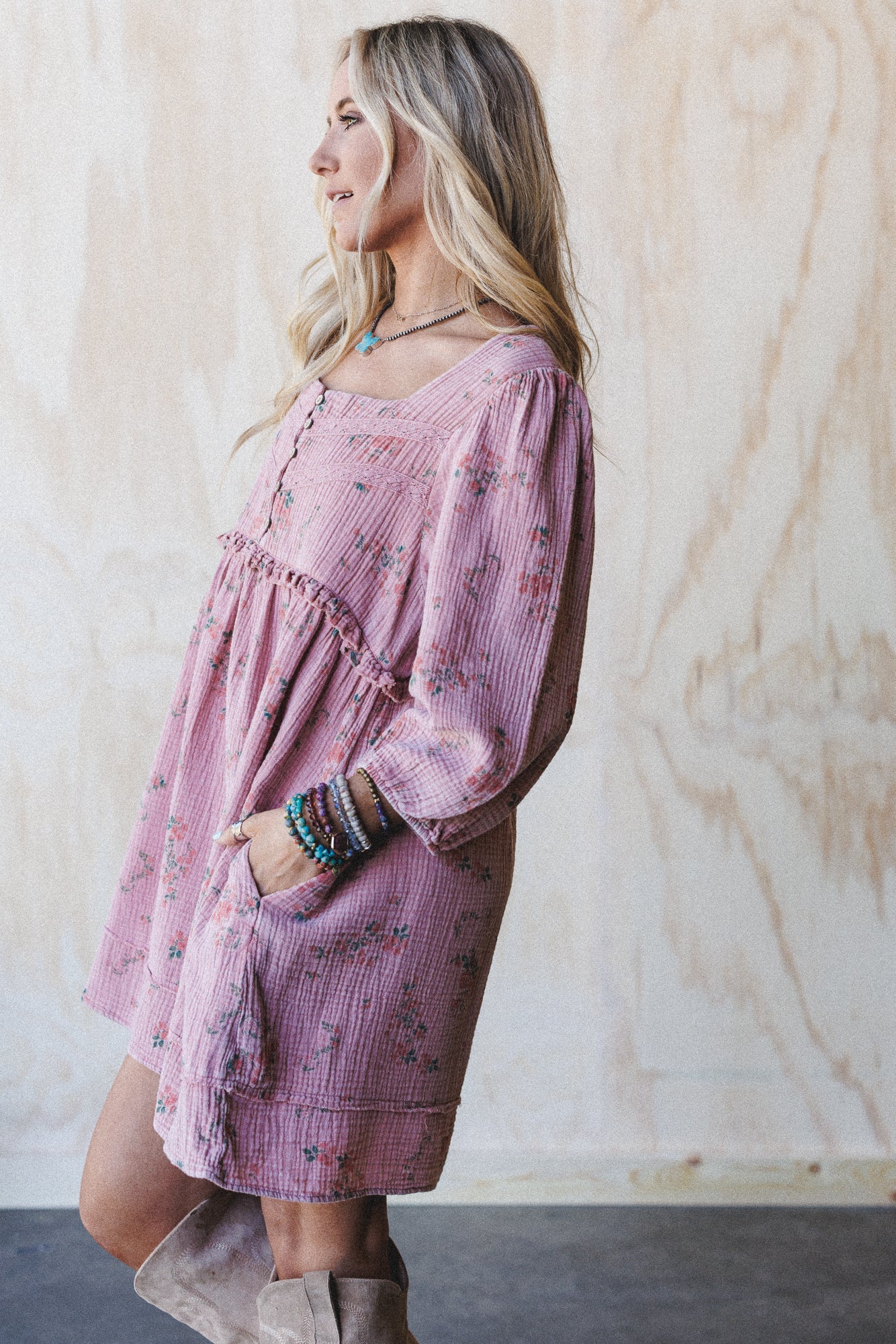 Infinite Dreamer Floral Babydoll Dress - Mauve