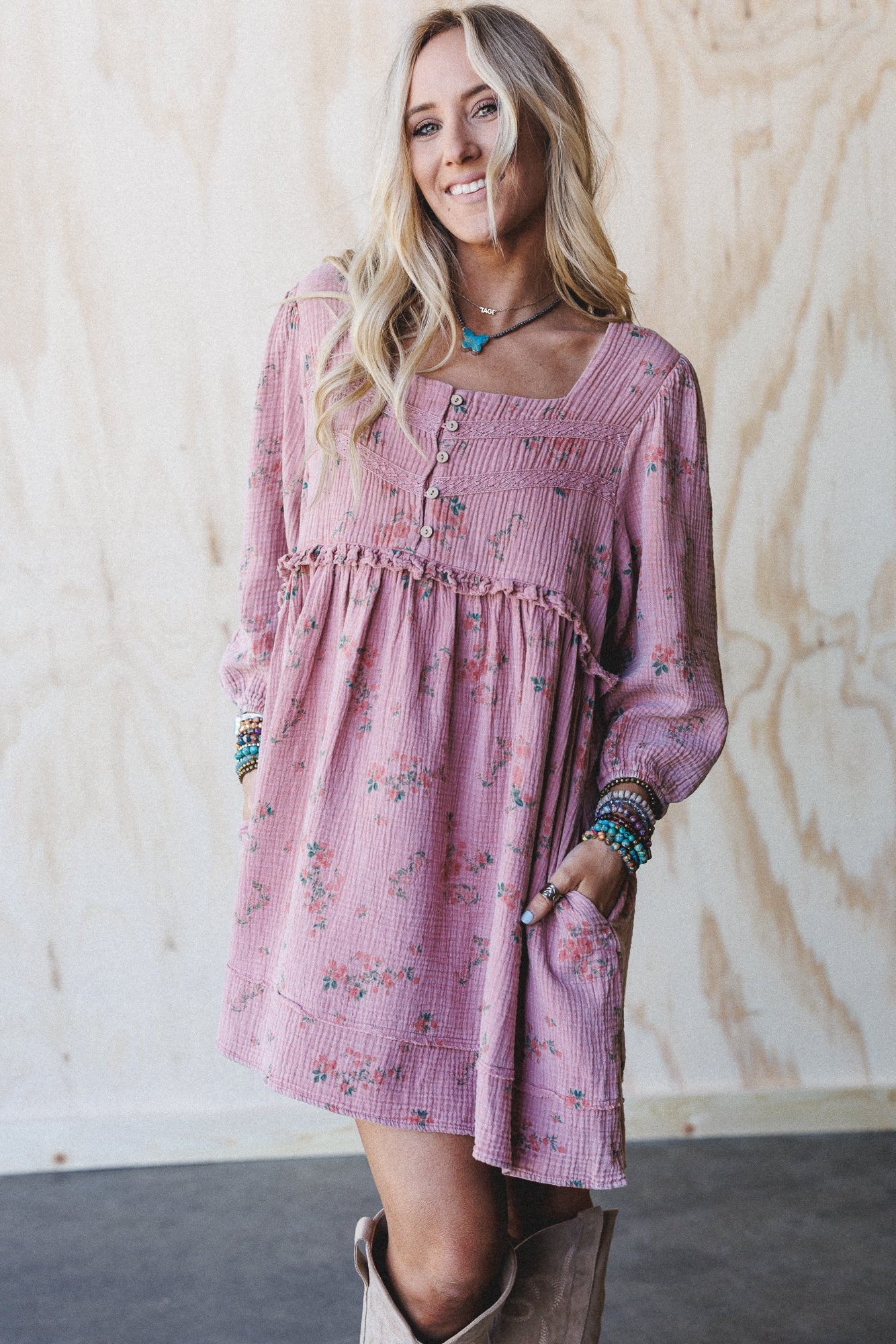 Infinite Dreamer Floral Babydoll Dress - Mauve