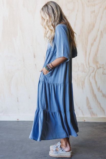 Fiona Tiered Maxi Dress - Light Denim