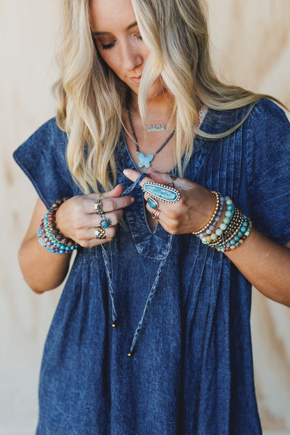 Getaway Pleated Denim Dress - Washed Denim