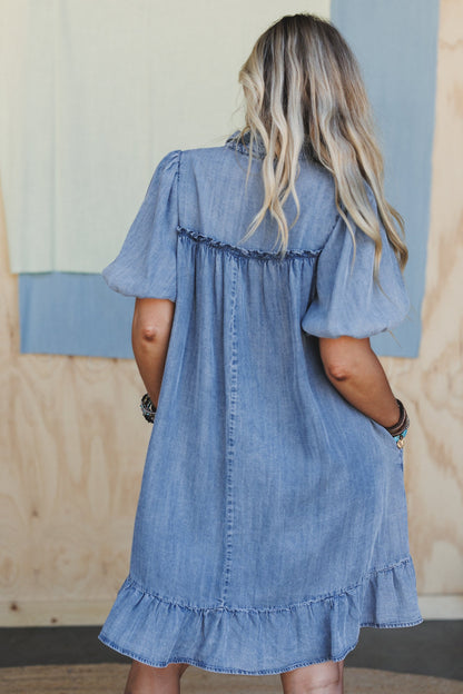 Cabana Days Ruffle Hem Dress - Blue