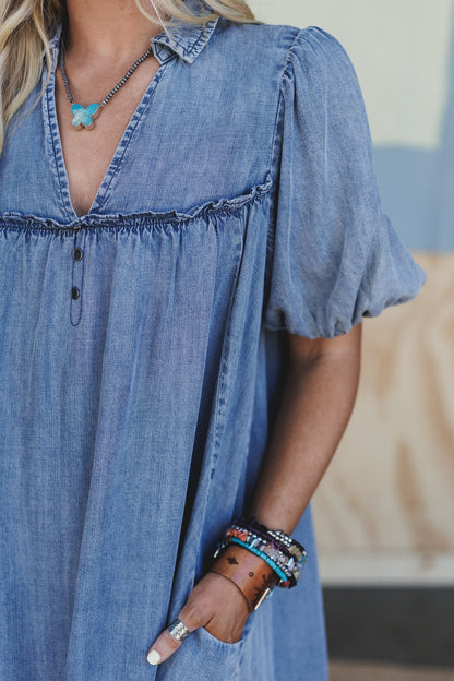 Cabana Days Ruffle Hem Dress - Blue