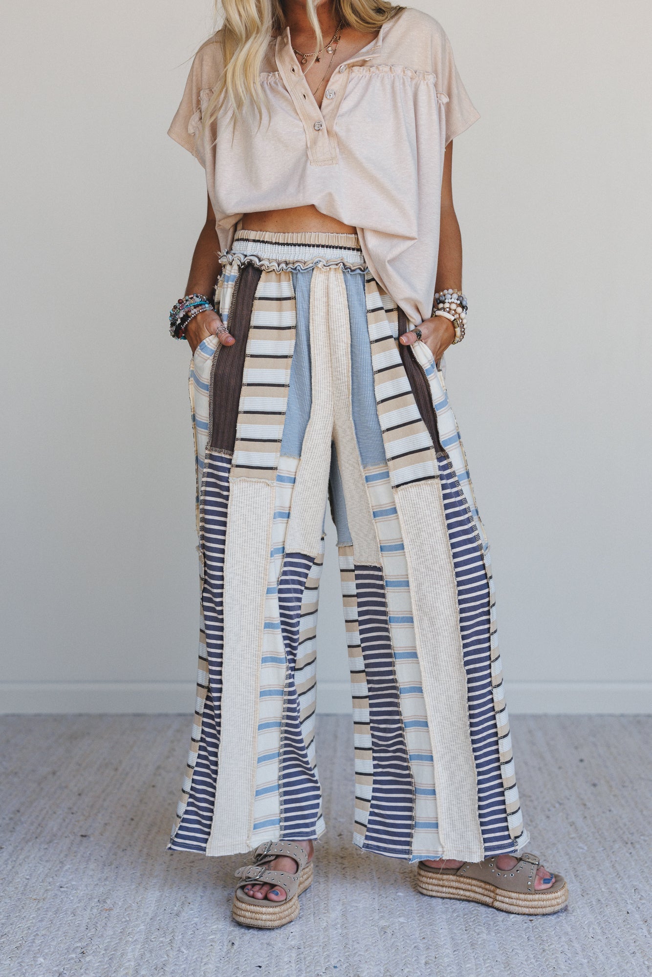 Eclectic Stripes Wide Leg Pants - Blue