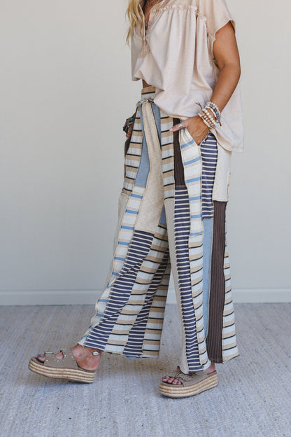 Eclectic Stripes Wide Leg Pants - Blue