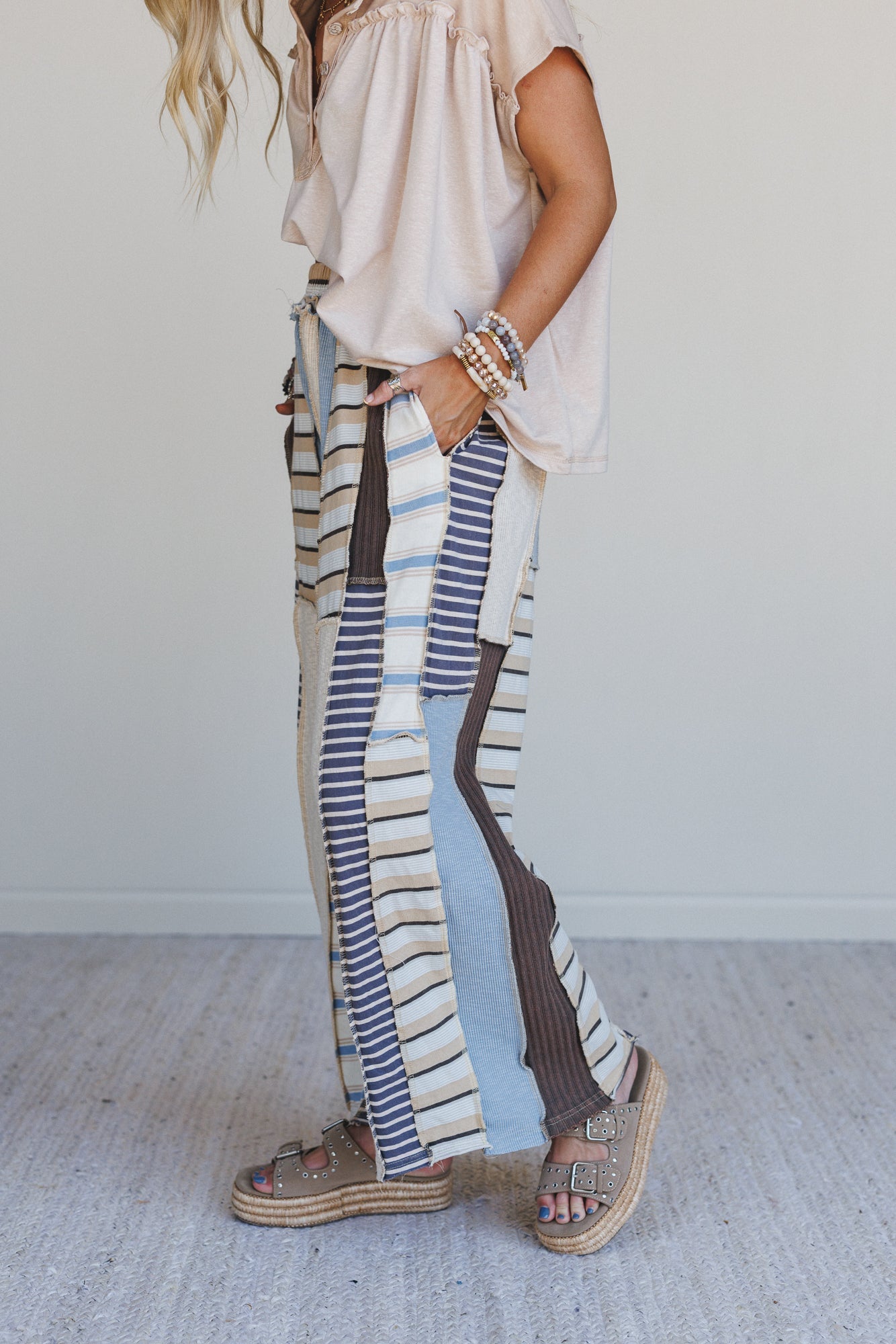 Eclectic Stripes Wide Leg Pants - Blue
