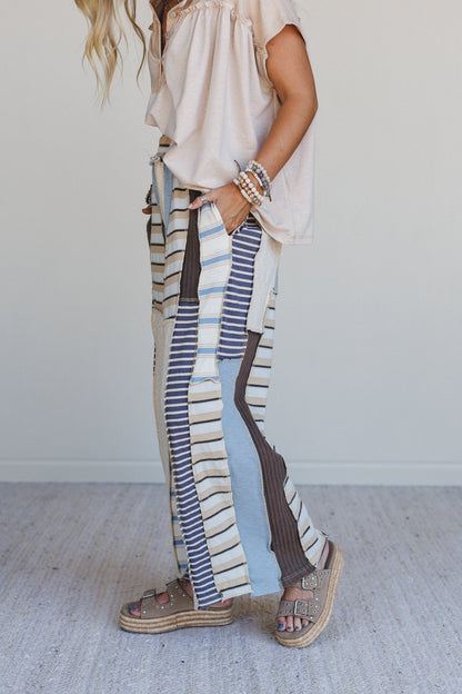 Eclectic Stripes Wide Leg Pants - Blue