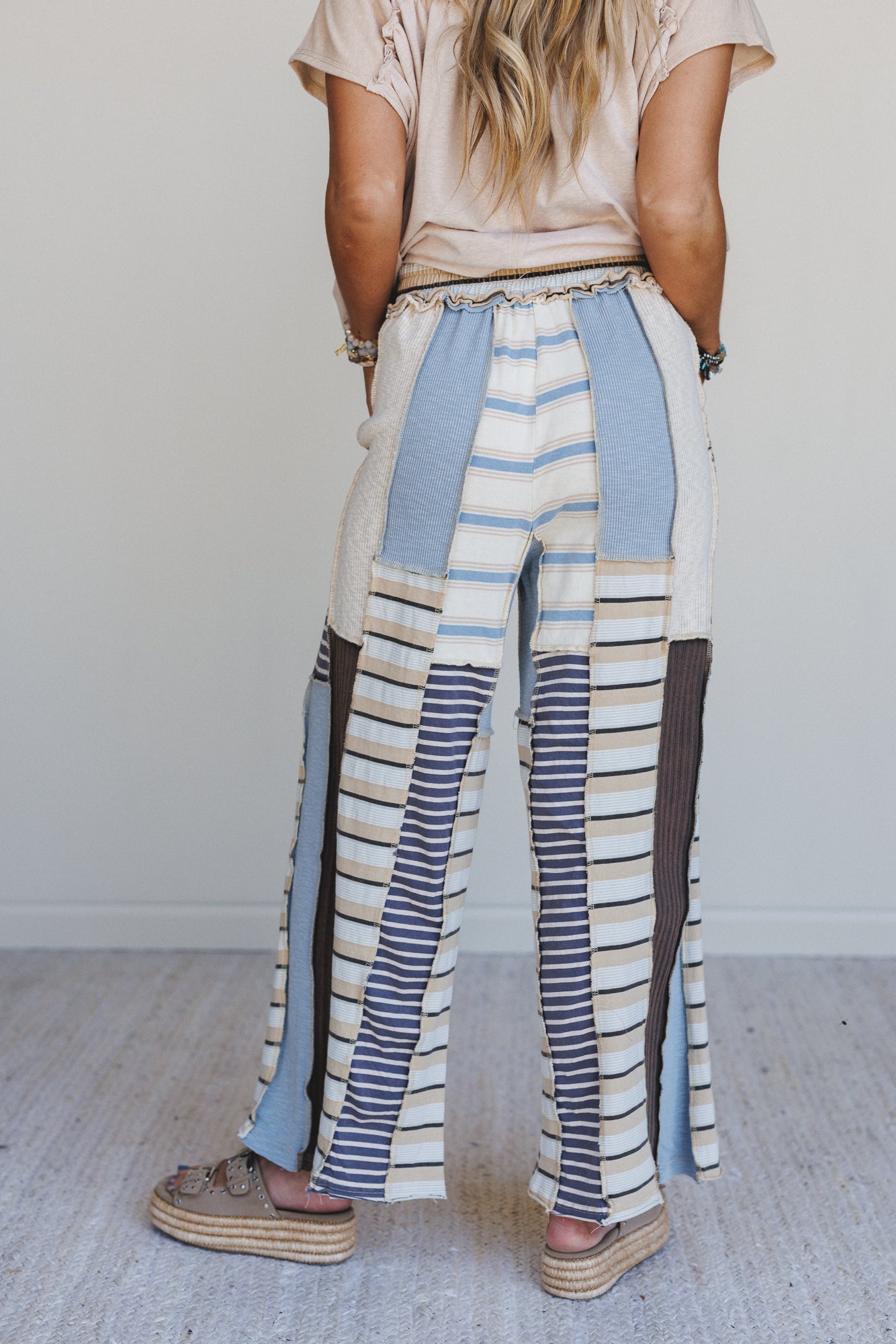 Eclectic Stripes Wide Leg Pants - Blue