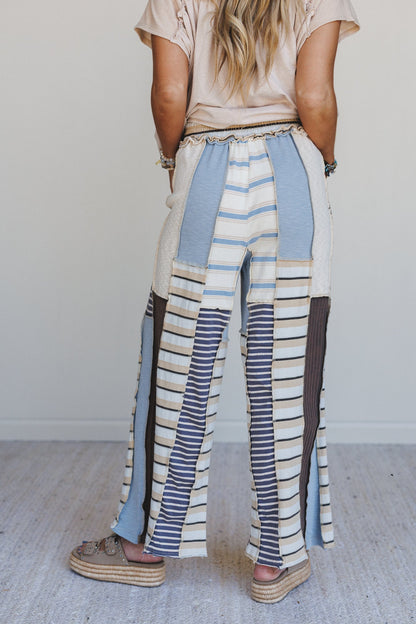 Eclectic Stripes Wide Leg Pants - Blue
