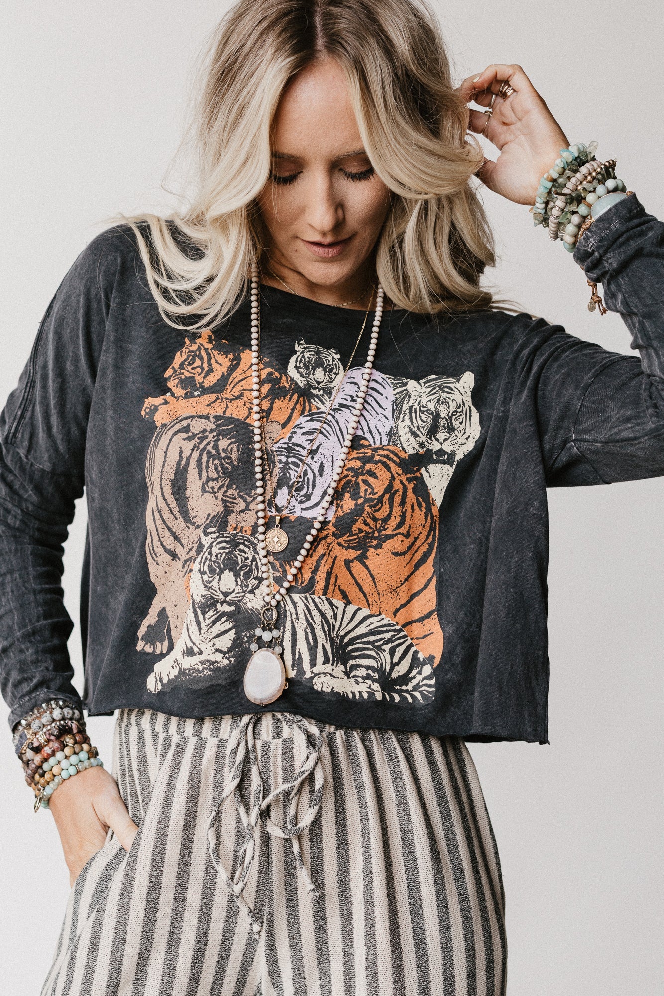 On The Prowl Long Sleeve Top - Charcoal