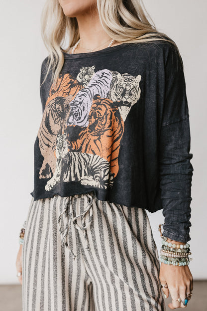 On The Prowl Long Sleeve Top - Charcoal