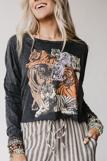 On The Prowl Long Sleeve Top - Charcoal