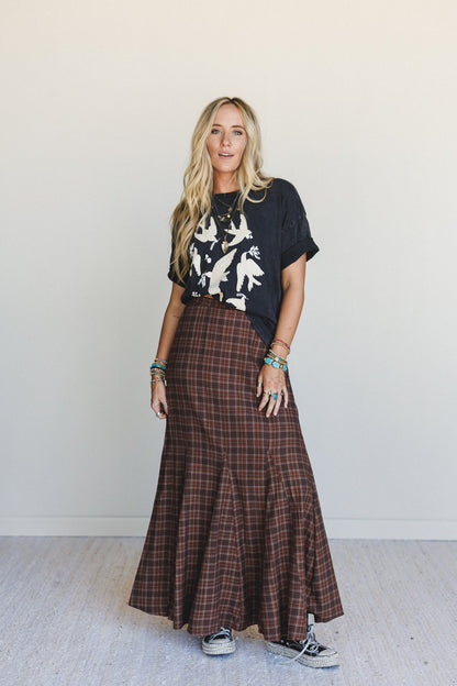 High Plains Plaid Maxi Skirt - Brown