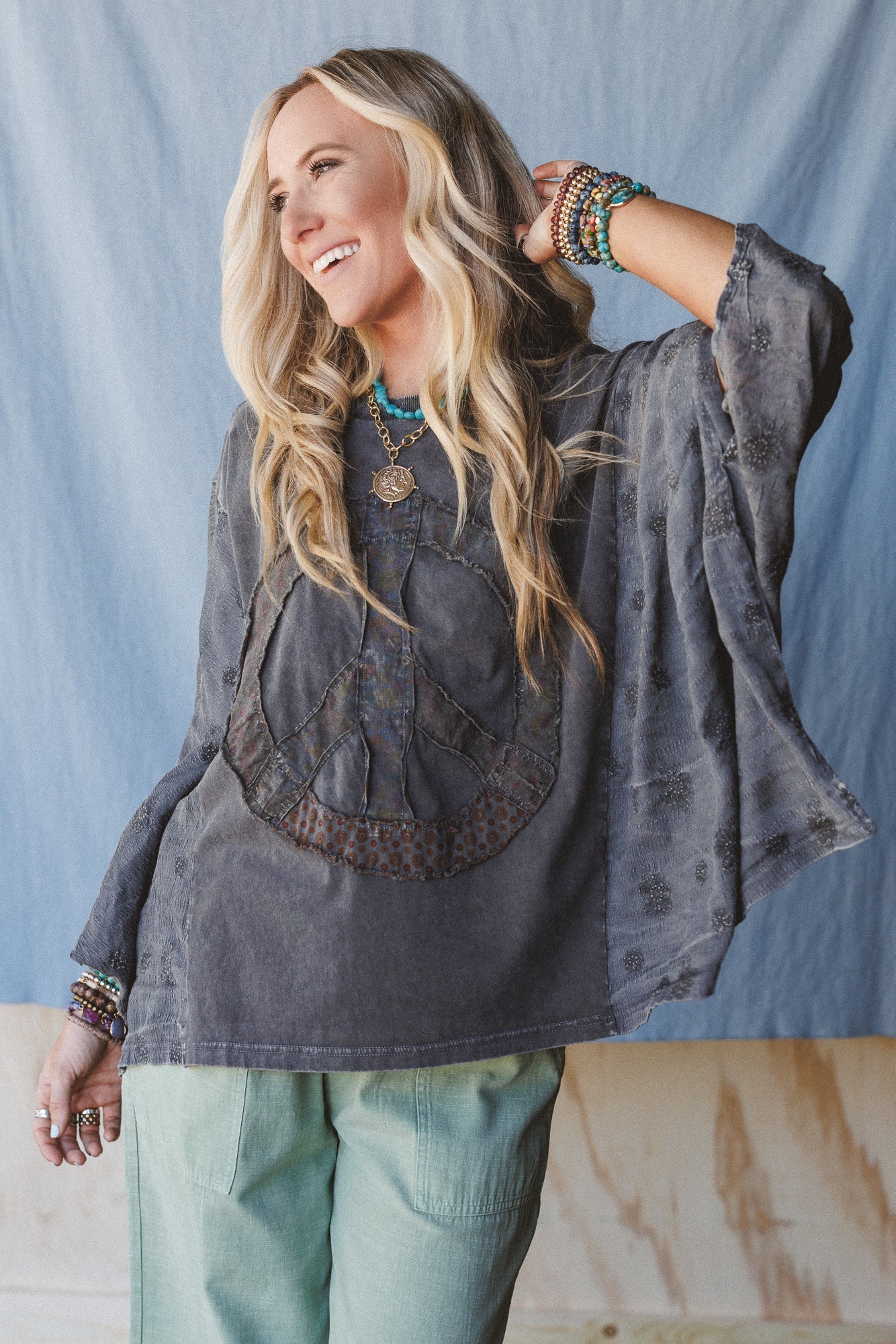 Peace Path Embroidered Top - Black