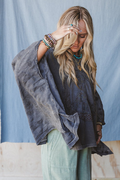 Peace Path Embroidered Top - Black