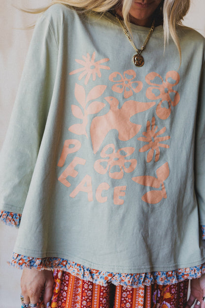 Dove Song Peace Graphic Top - Sage
