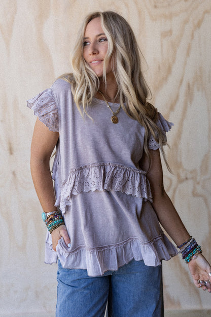 Simple Sweet Ruffle Tunic - Lavender