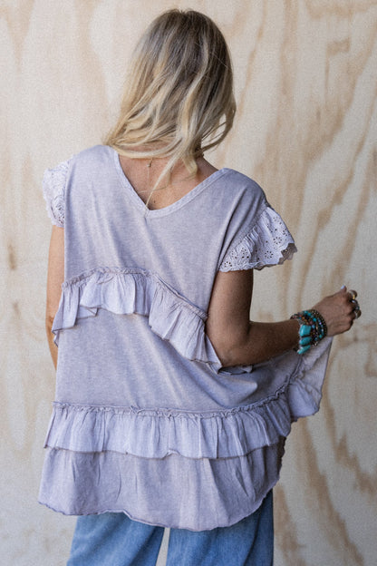 Simple Sweet Ruffle Tunic - Lavender