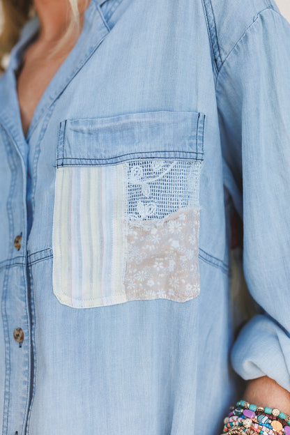 Dusty Bloom Button Up Top - Denim