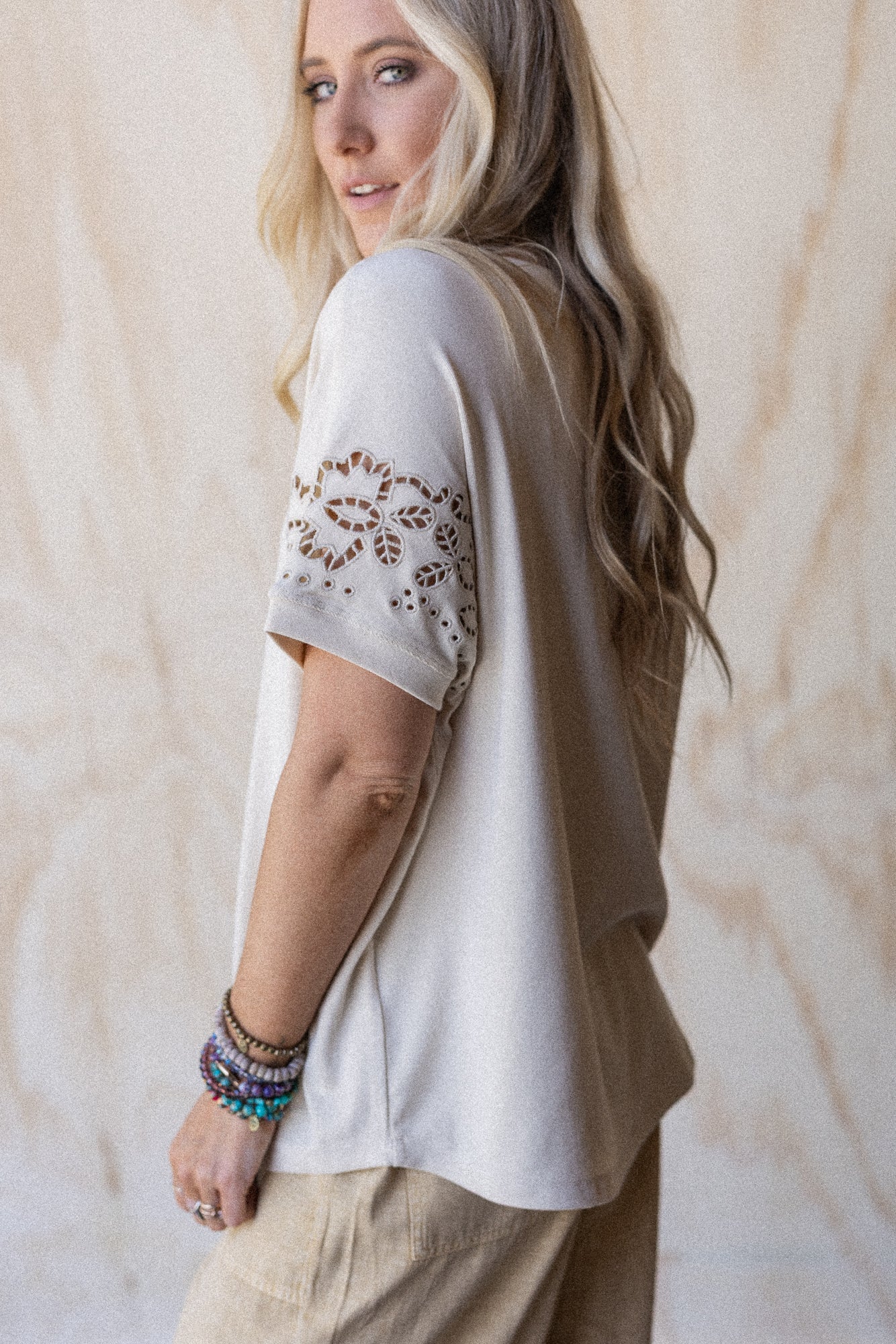 Open Horizon Eyelet Top - Beige