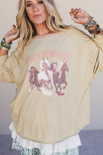 Wild Mustang Graphic Top - Sage